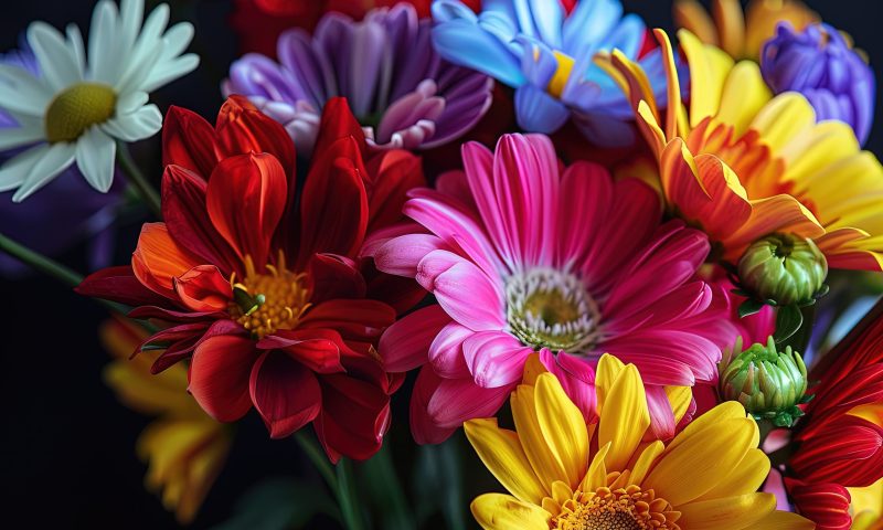 a bunch of colorful flowers in a vase